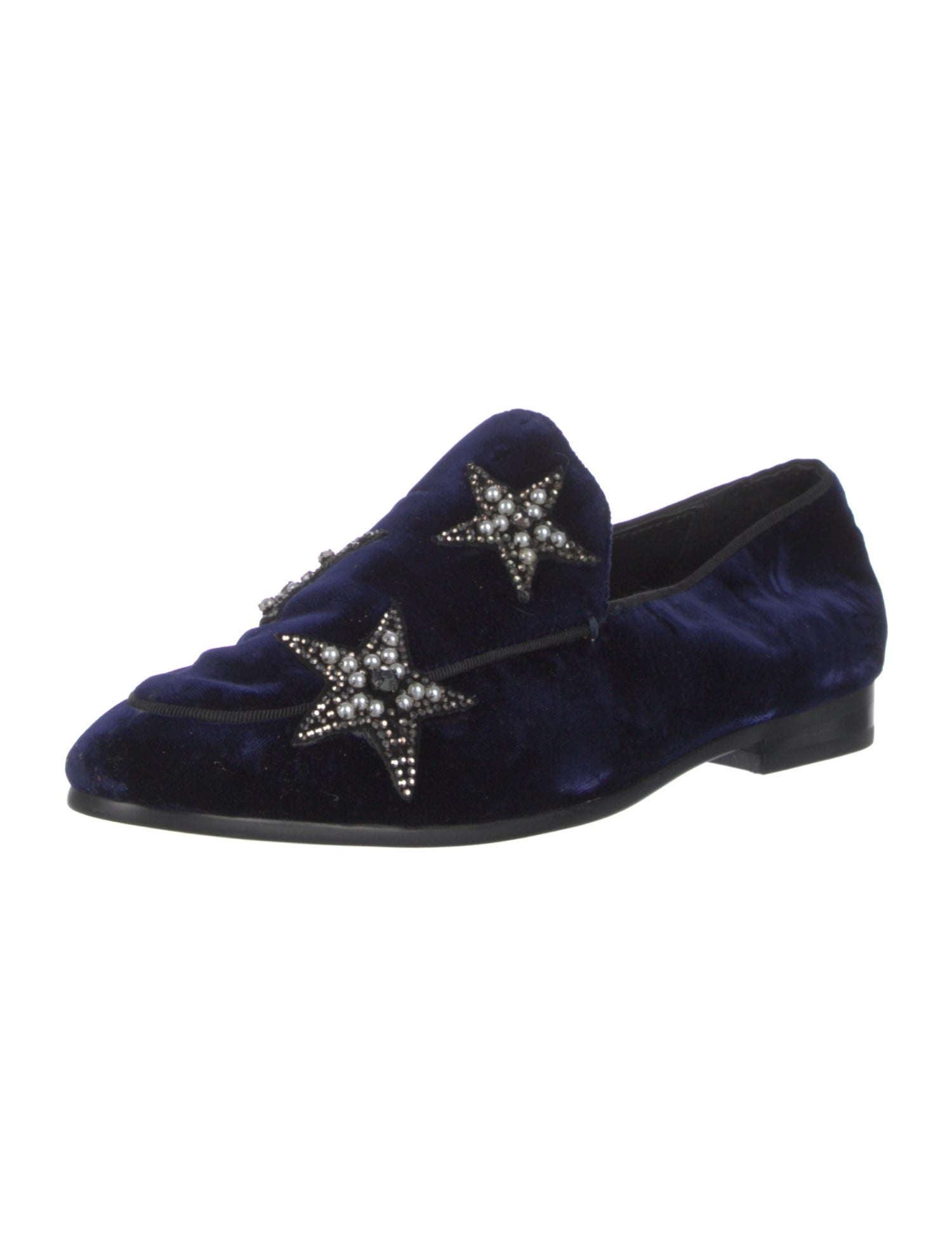 Lola Cruz Velvet Crystal Embellishments Loafers