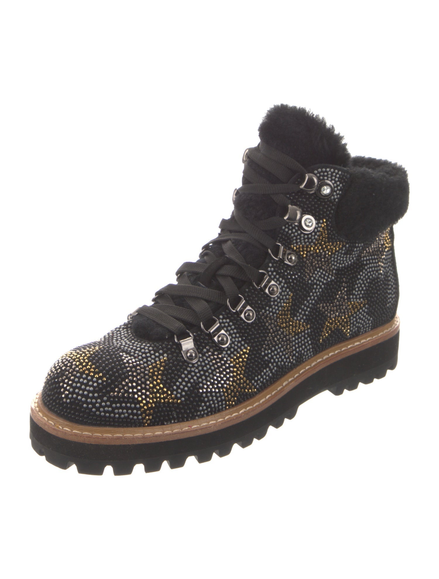 Lola Cruz Suede Crystal Embellishments Hiking Boots
