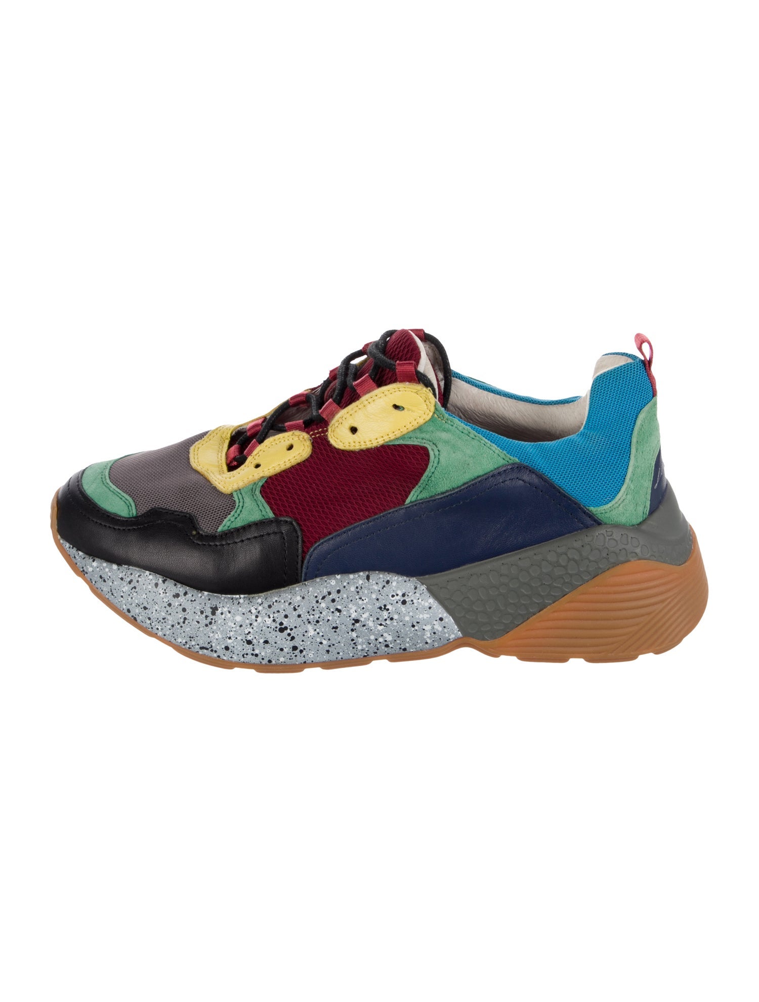 Lola Cruz Leather Colorblock Pattern Chunky Sneakers