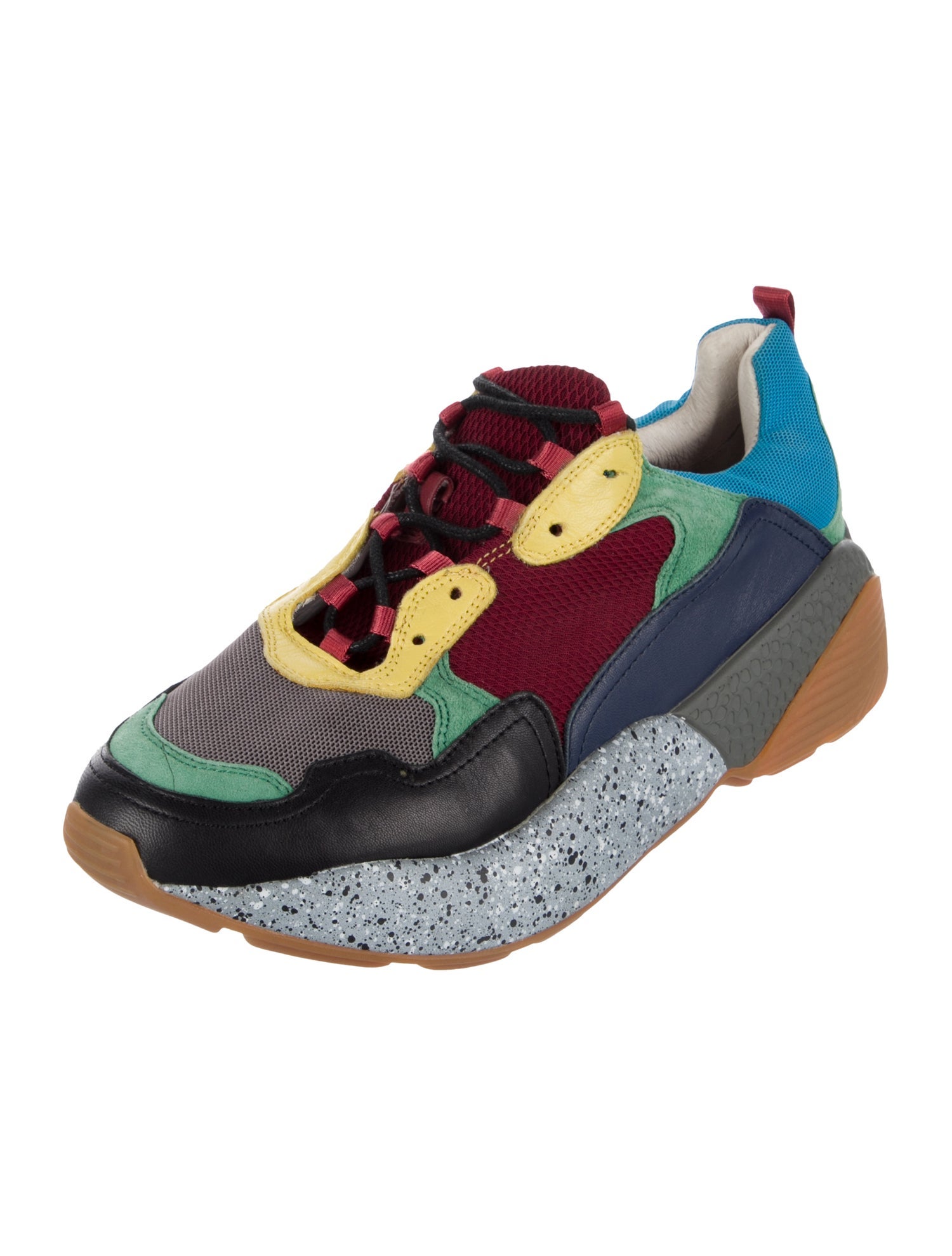 Lola Cruz Leather Colorblock Pattern Chunky Sneakers