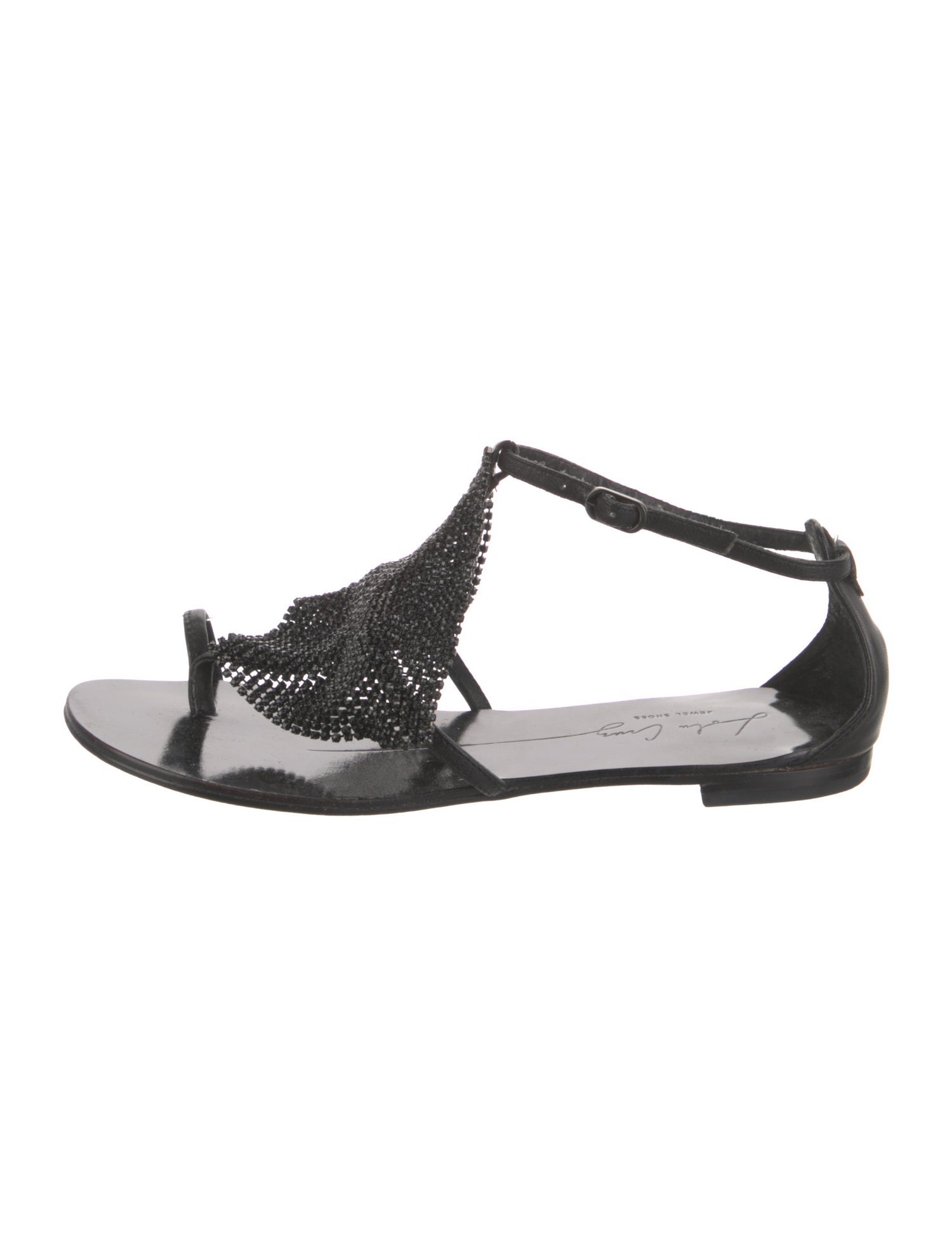 Lola Cruz Leather Crystal Embellishments T-Strap Sandals