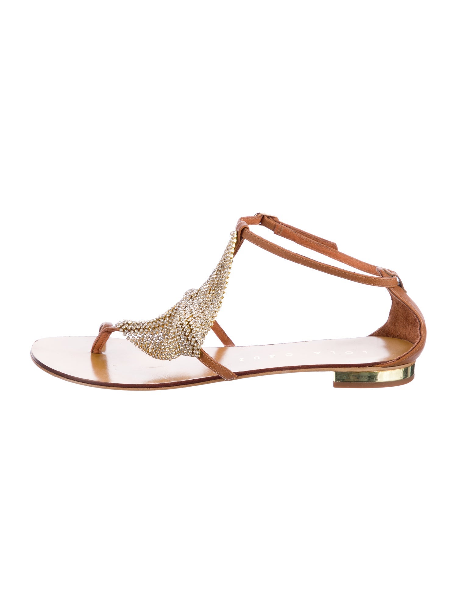 Lola Cruz Leather Crystal Embellishments T-Strap Sandals