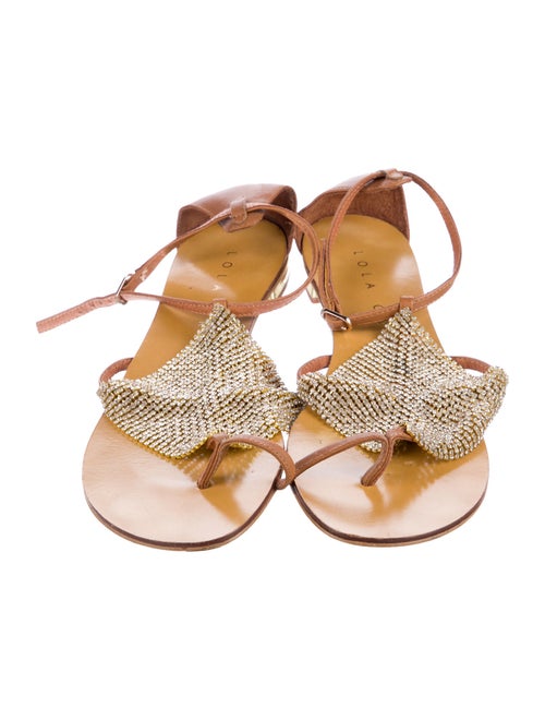 Lola Cruz Leather Crystal Embellishments T-Strap Sandals