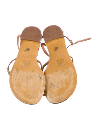 Lola Cruz Leather Crystal Embellishments T-Strap Sandals