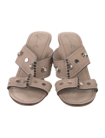 Lola Cruz Leather Crystal Embellishments Slides