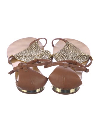 Lola Cruz Leather Crystal Embellishments T-Strap Sandals