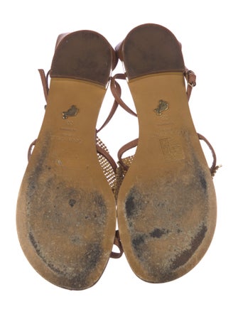 Lola Cruz Leather Crystal Embellishments T-Strap Sandals