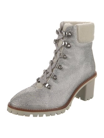 Lola Cruz Leather Crystal Embellishments Lace-Up Boots
