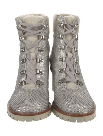 Lola Cruz Leather Crystal Embellishments Lace-Up Boots