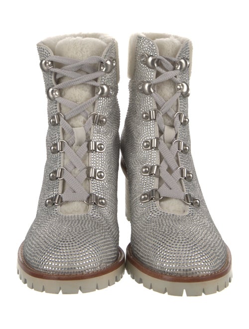 Lola Cruz Leather Crystal Embellishments Lace-Up Boots