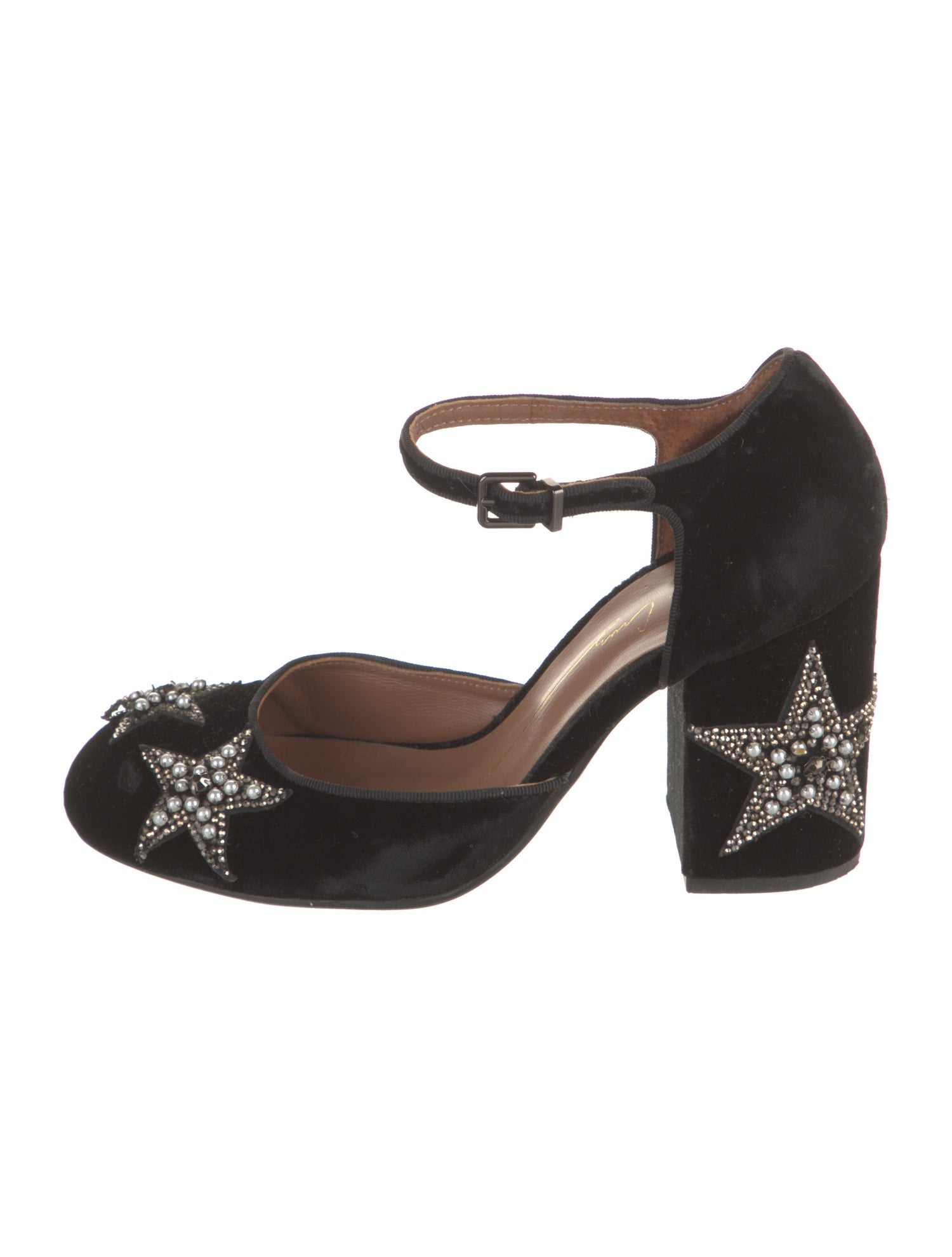 Lola Cruz Velvet Crystal Embellishments D'Orsay Pumps