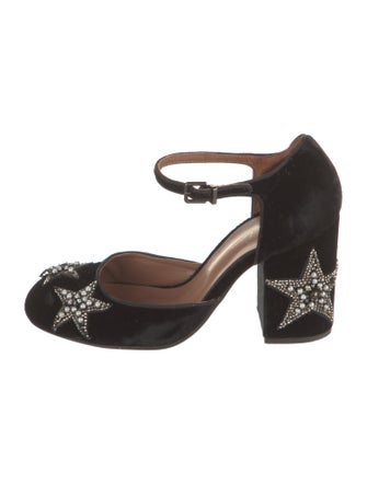 Lola Cruz Velvet Crystal Embellishments D'Orsay Pumps