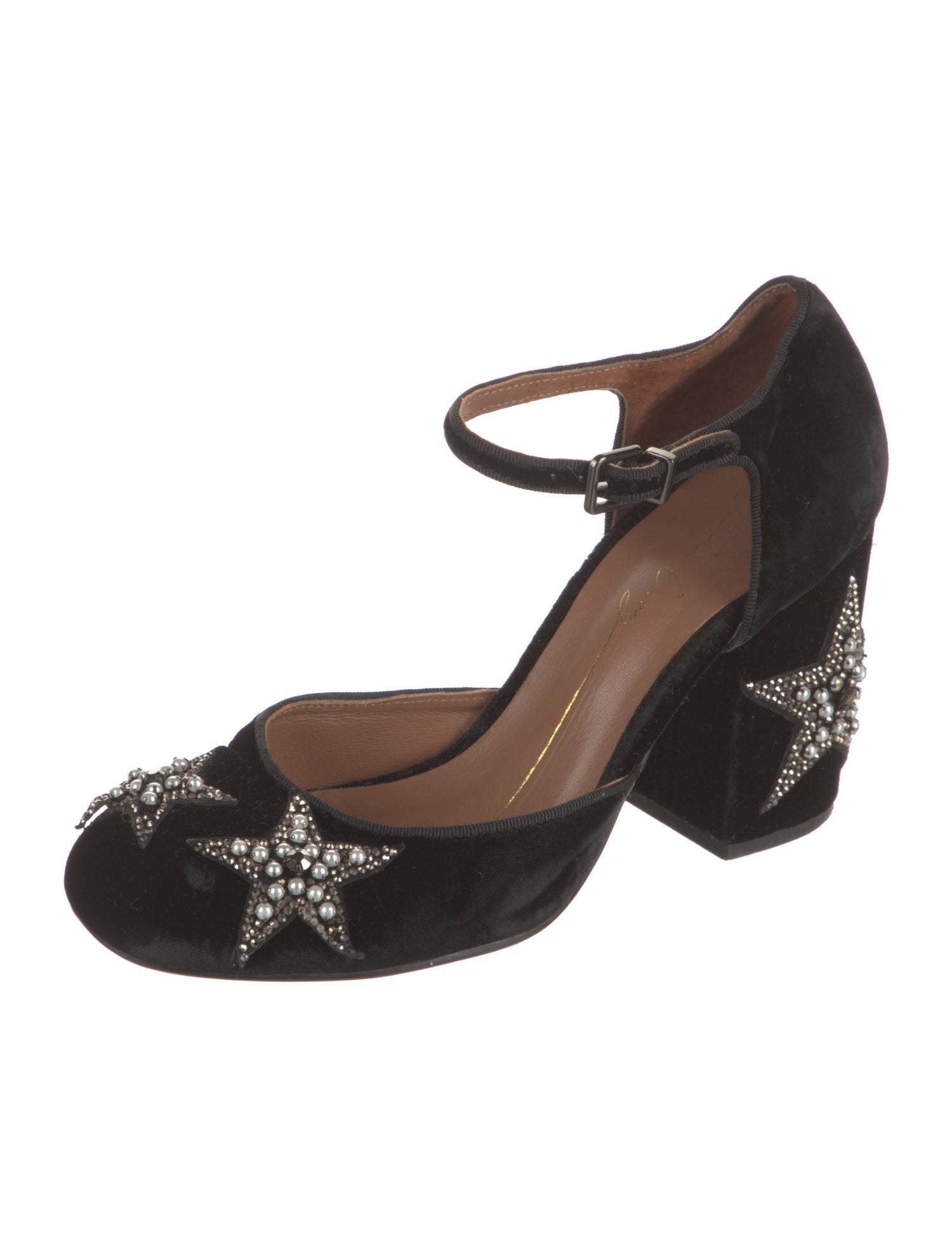 Lola Cruz Velvet Crystal Embellishments D'Orsay Pumps