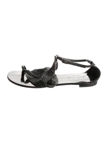 Pre-owned Lola Cruz Crystal Embellishments T-strap Sandals In Black