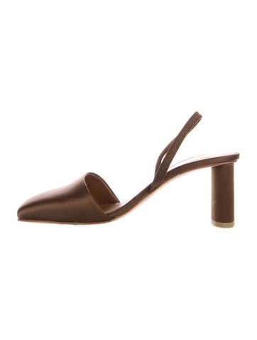 Pre-owned Loq Satin Slingback Pumps In Brown