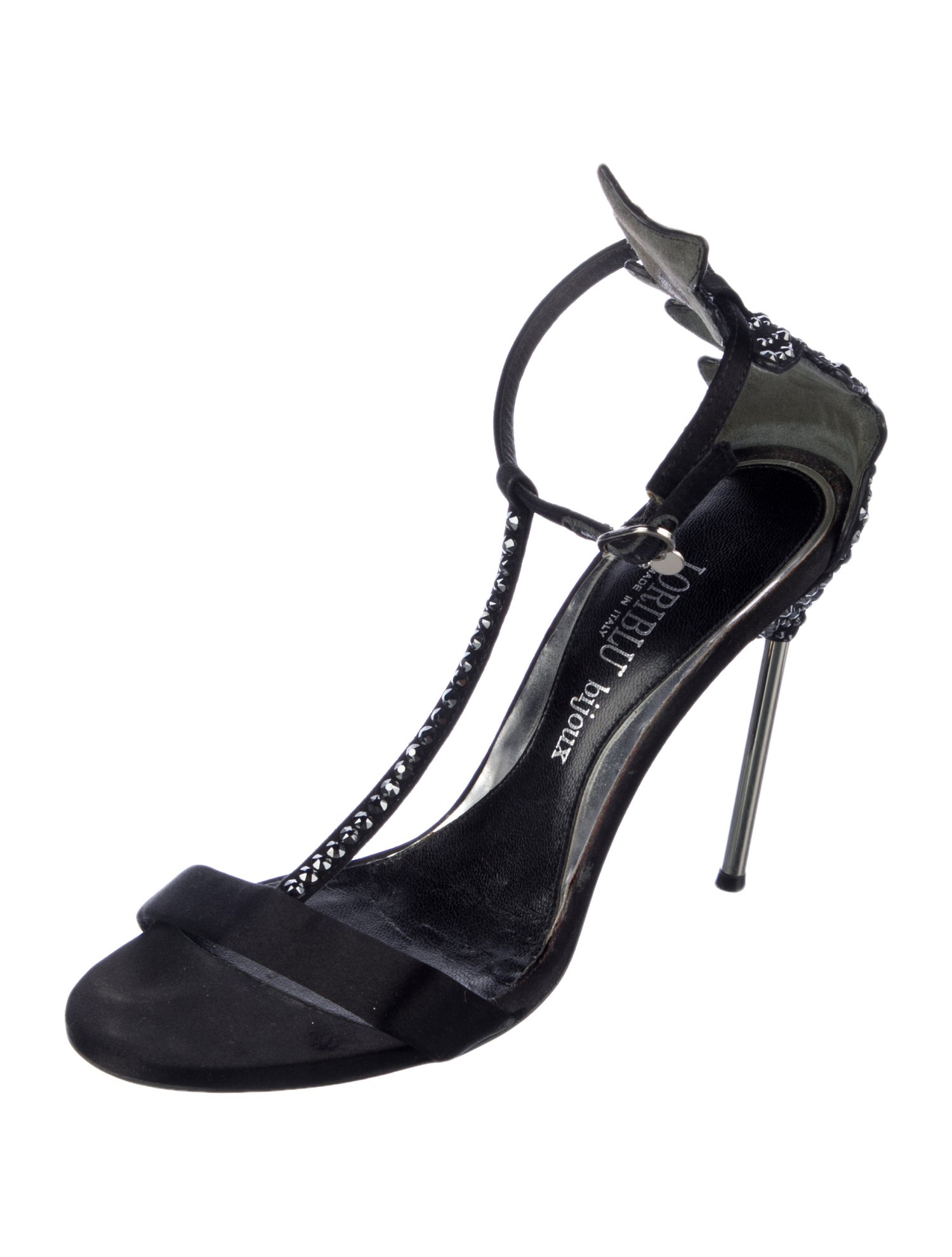 Loriblu Satin Crystal Embellishments T-Strap Sandals