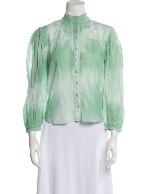 LoveShackFancy Tie-Dye Print Mock Neck Button-Up Top