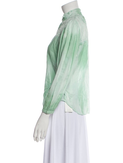 LoveShackFancy Tie-Dye Print Mock Neck Button-Up Top