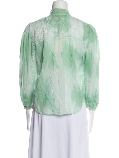 LoveShackFancy Tie-Dye Print Mock Neck Button-Up Top