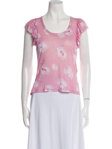 LoveShackFancy Tops Floral Print Scoop Neck T-Shirt XS