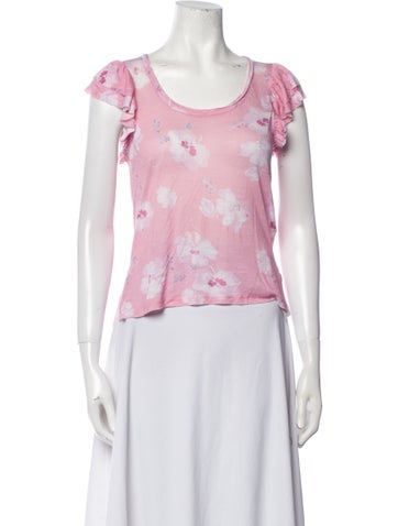 LoveShackFancy Tops Floral Print Scoop Neck T-Shirt XS