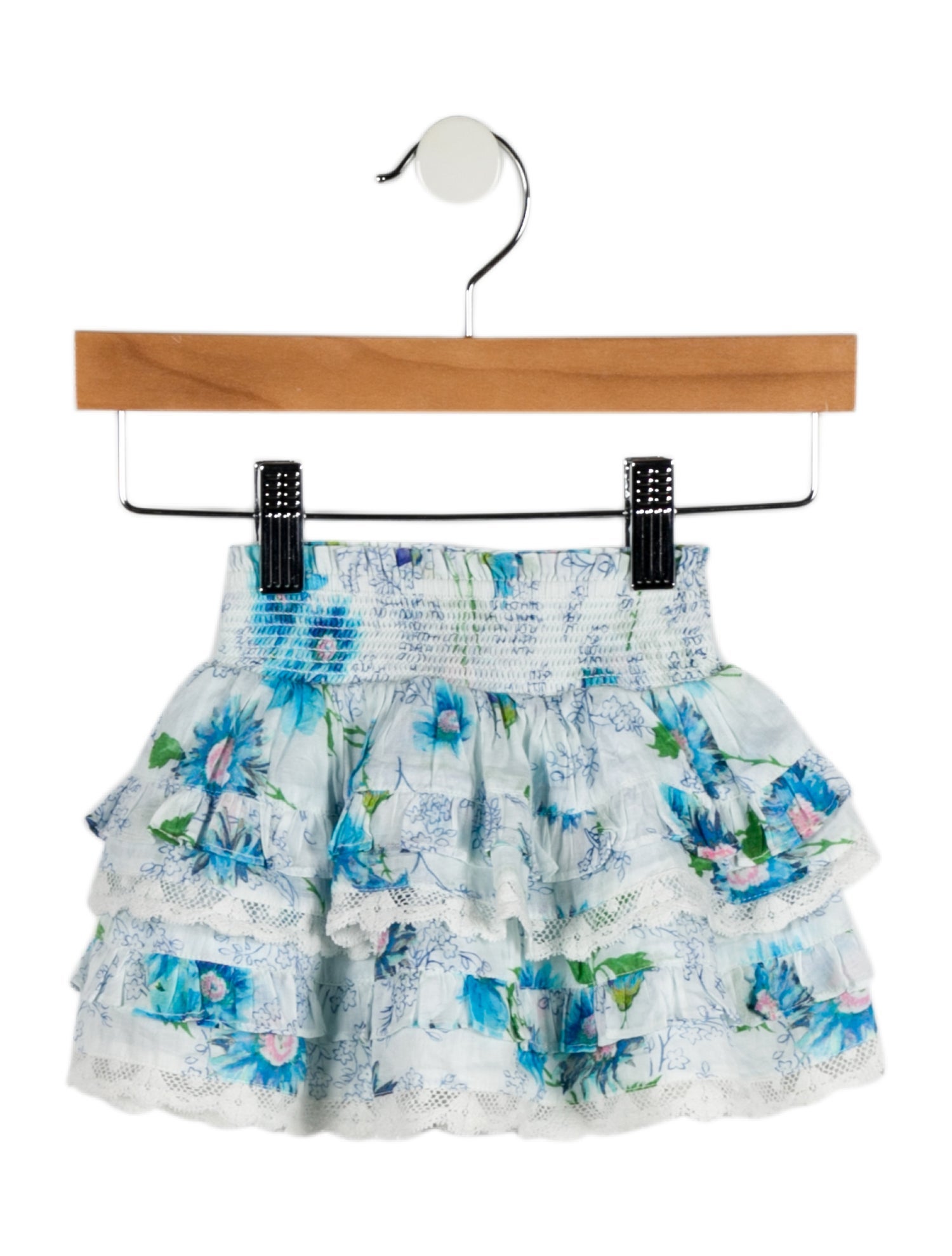 LoveShackFancy Infant Girls Lace Ruffle Trim Flower Print Skirt