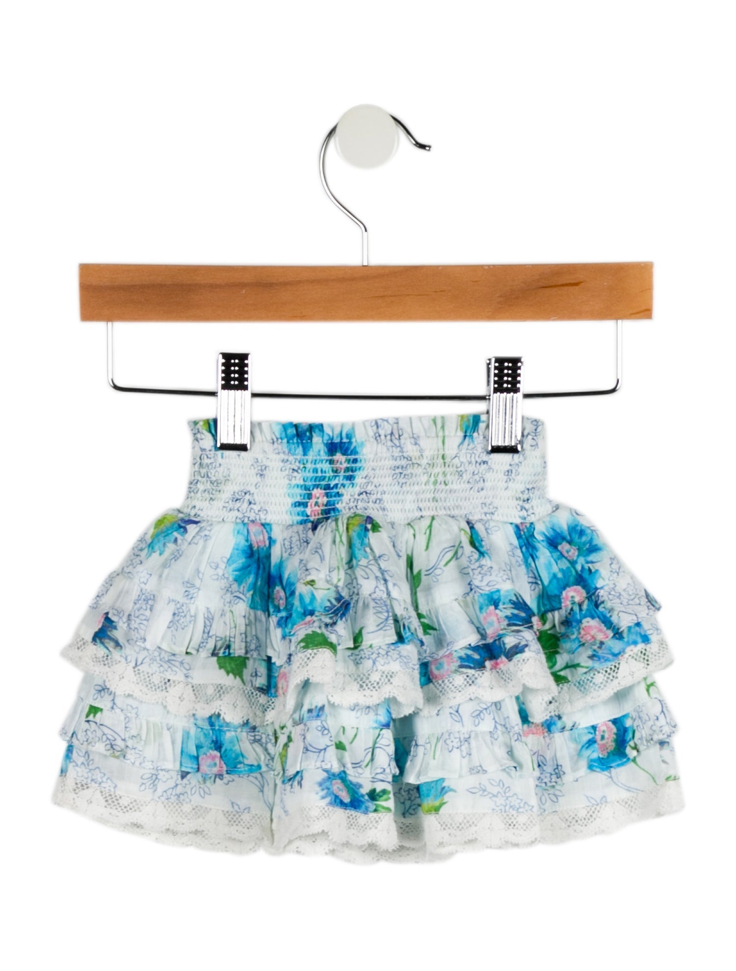 LoveShackFancy Infant Girls Lace Ruffle Trim Flower Print Skirt