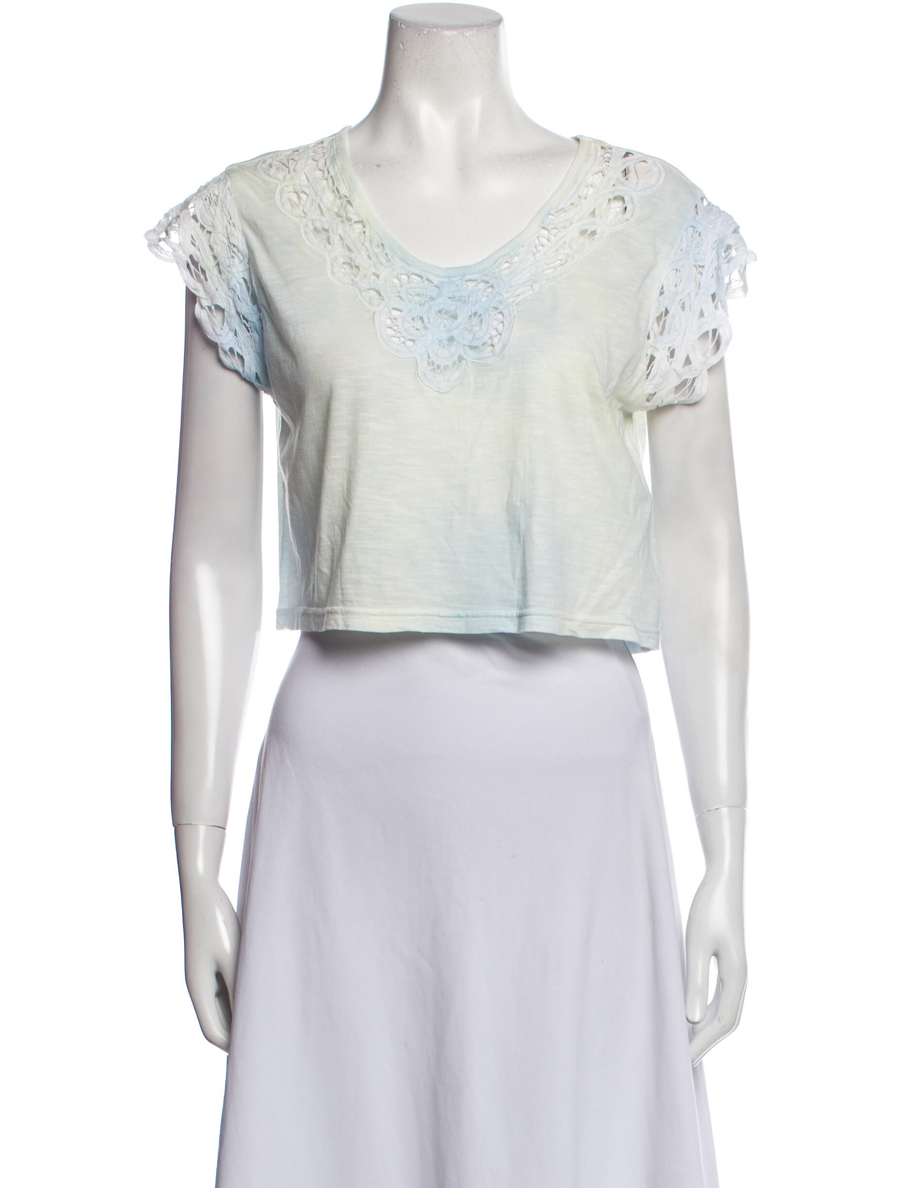 LoveShackFancy Scoop Neck Short Sleeve Crop Top