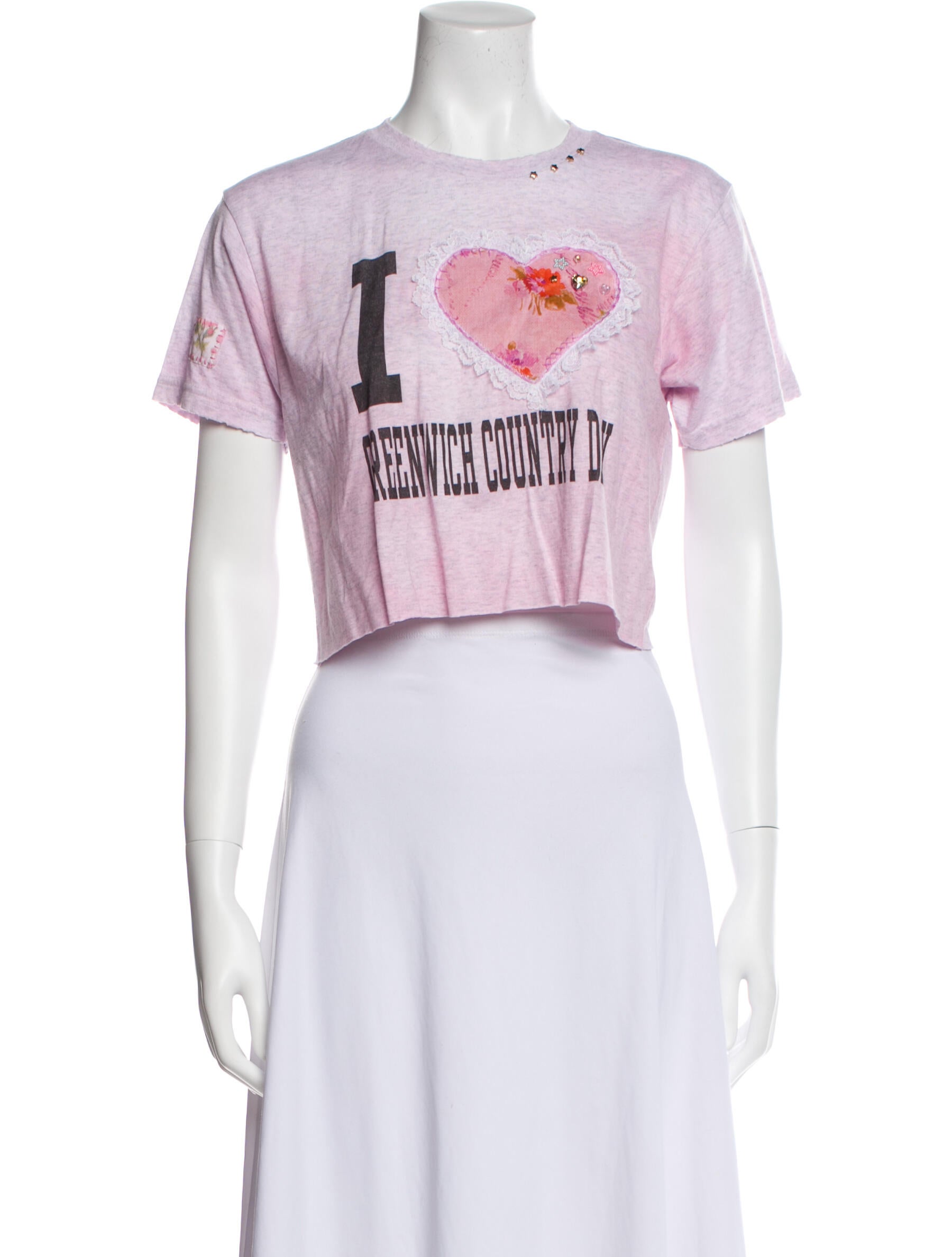 LoveShackFancy Graphic Print Crew Neck Crop Top