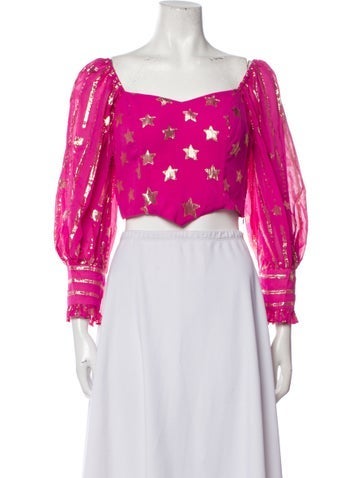 LoveShackFancy Tops Printed Square Neckline Crop Top XS