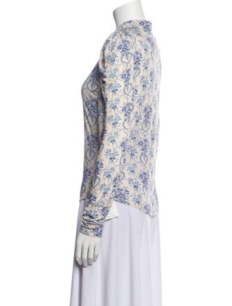 LoveShackFancy Floral Print Mock Neck Button-Up Top