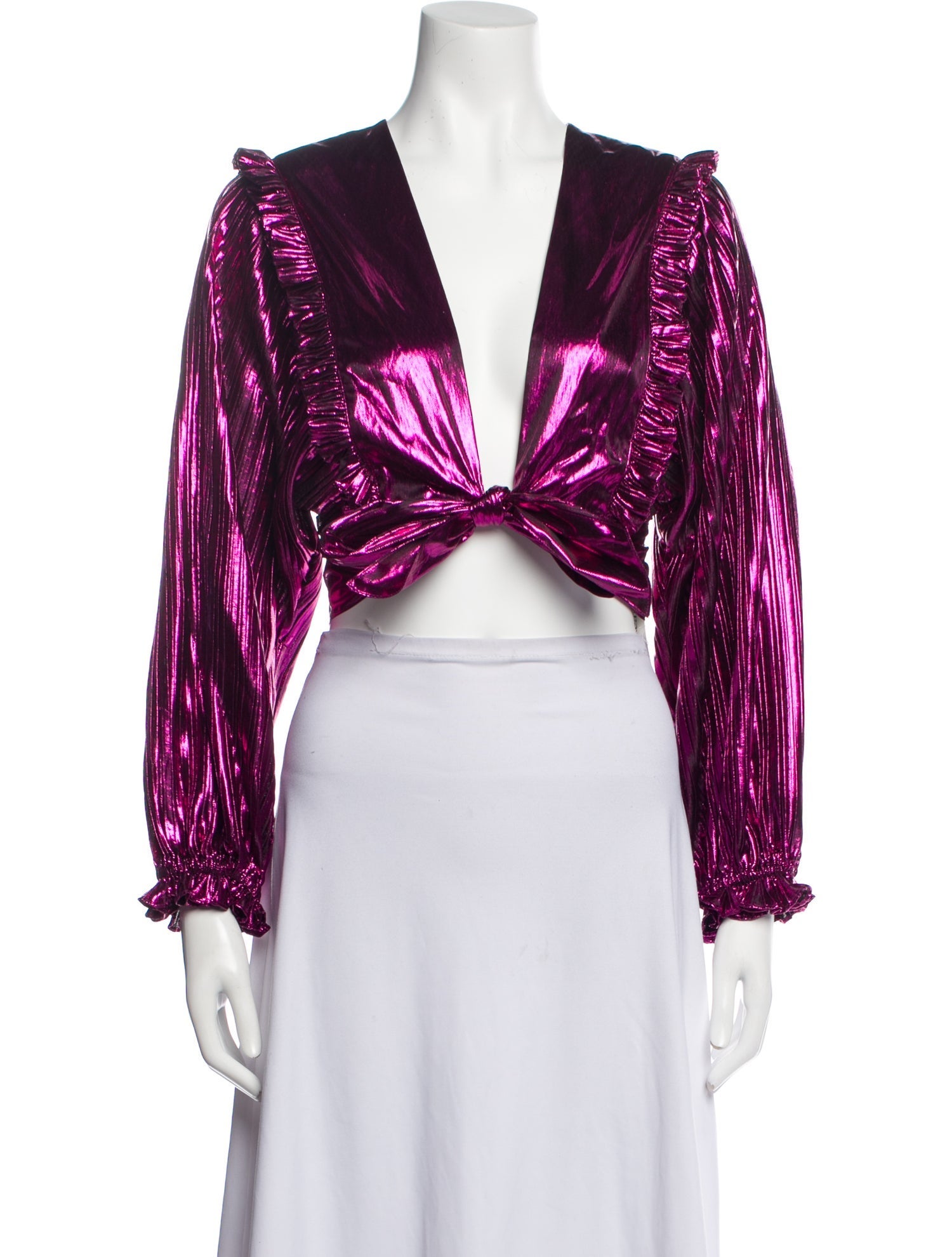 LoveShackFancy Plunge Neckline Long Sleeve Crop Top