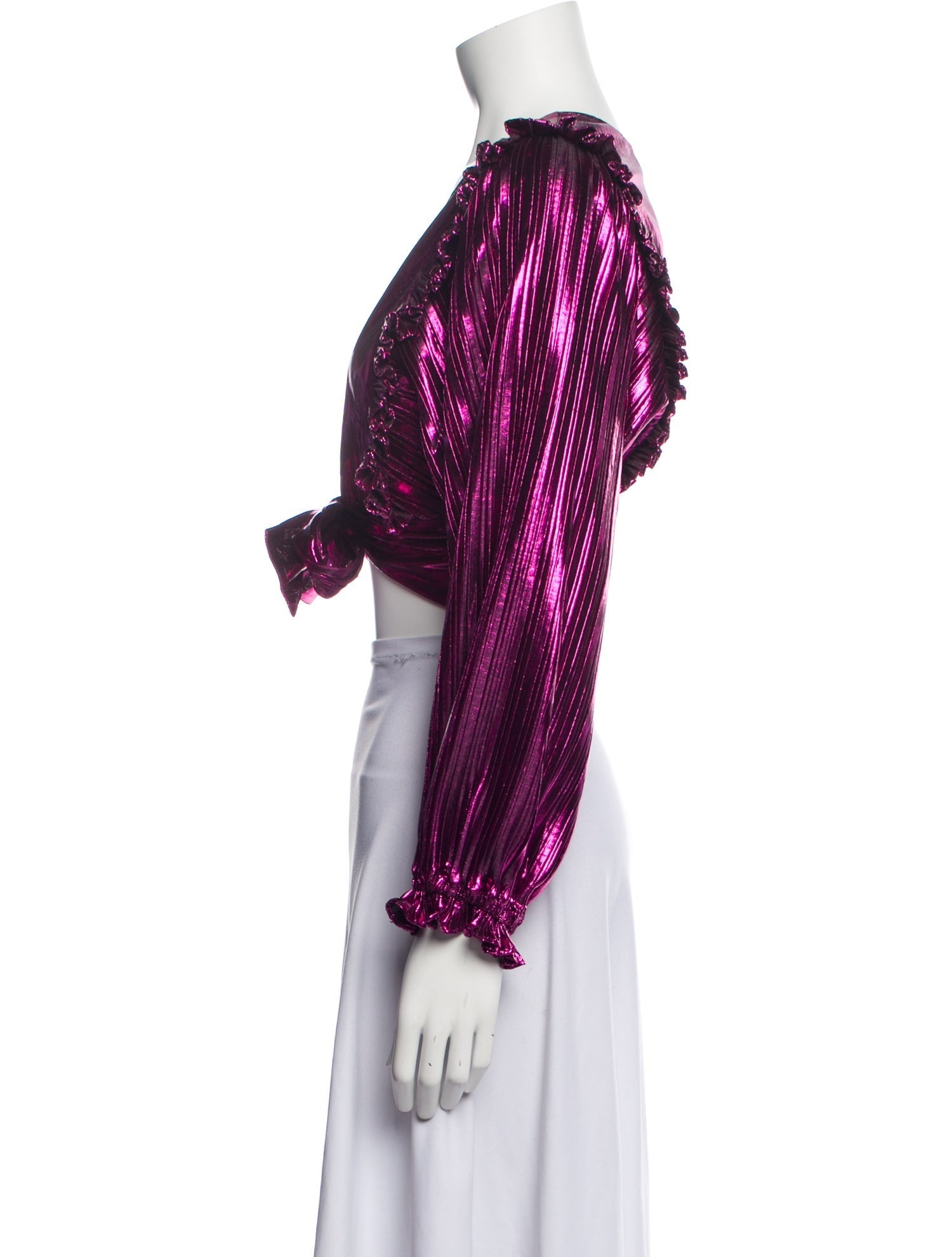 LoveShackFancy Plunge Neckline Long Sleeve Crop Top