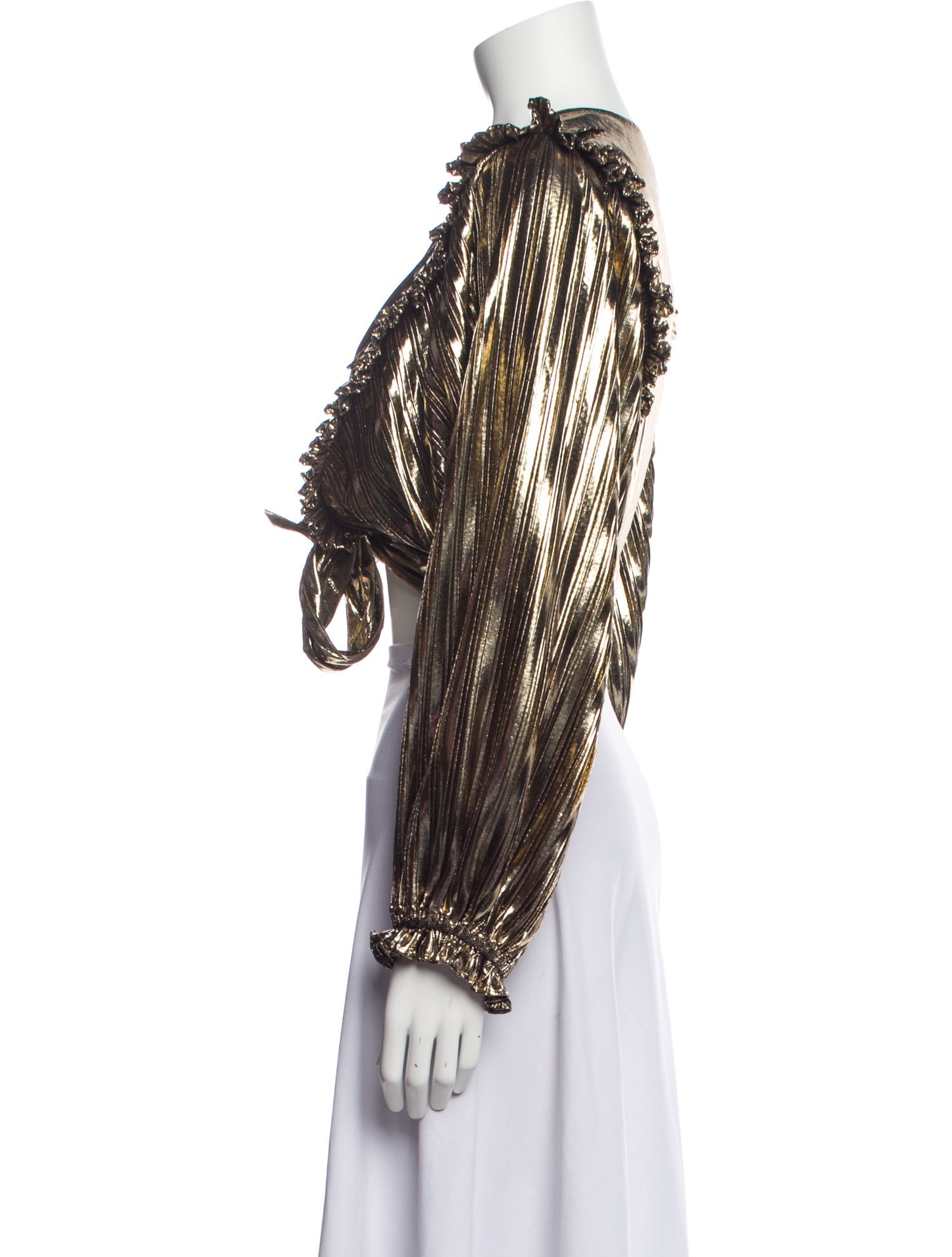 LoveShackFancy Plunge Neckline Long Sleeve Crop Top