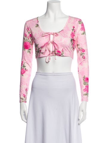 LoveShackFancy Tops Floral Print Scoop Neck Crop Top XS