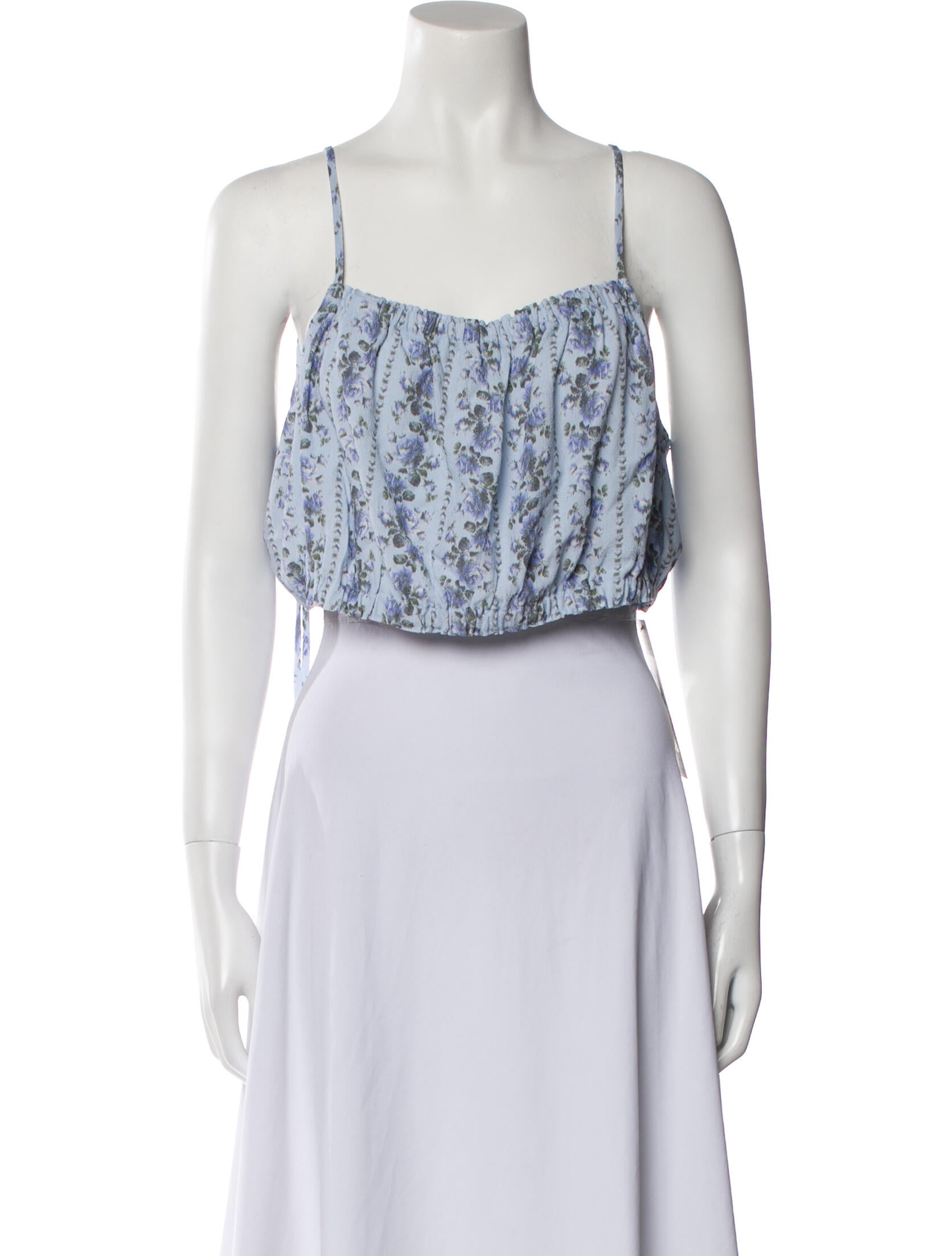 LoveShackFancy Floral Print Square Neckline Crop Top