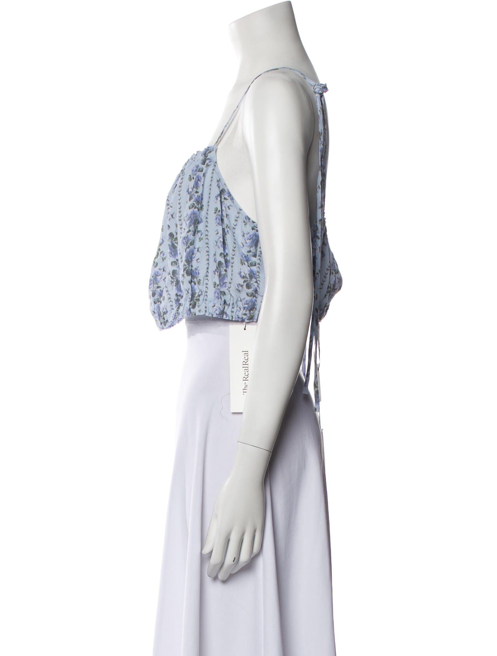 LoveShackFancy Floral Print Square Neckline Crop Top