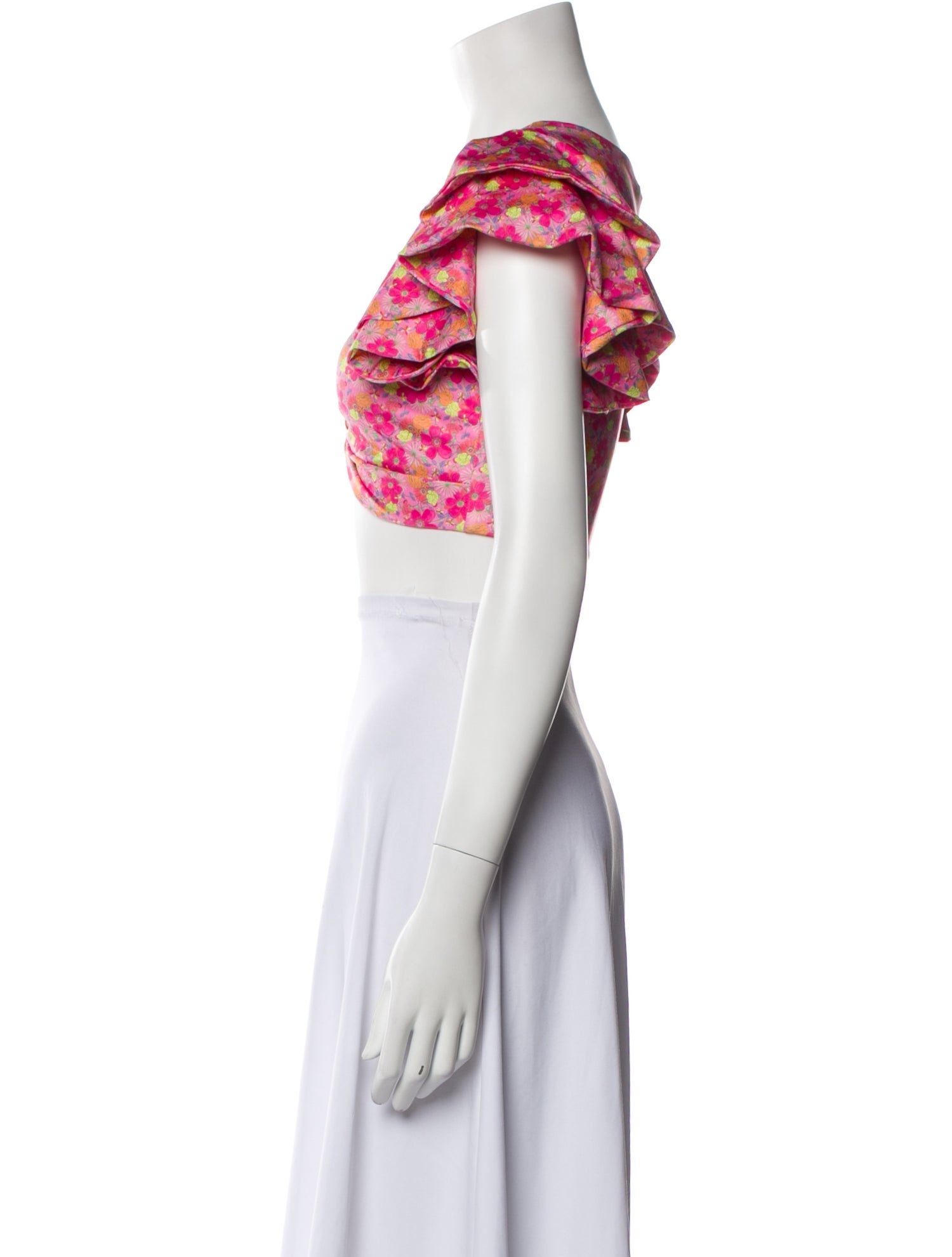 LoveShackFancy Floral Print V-Neck Crop Top