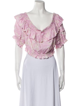 LoveShackFancy Printed V-Neck Crop Top