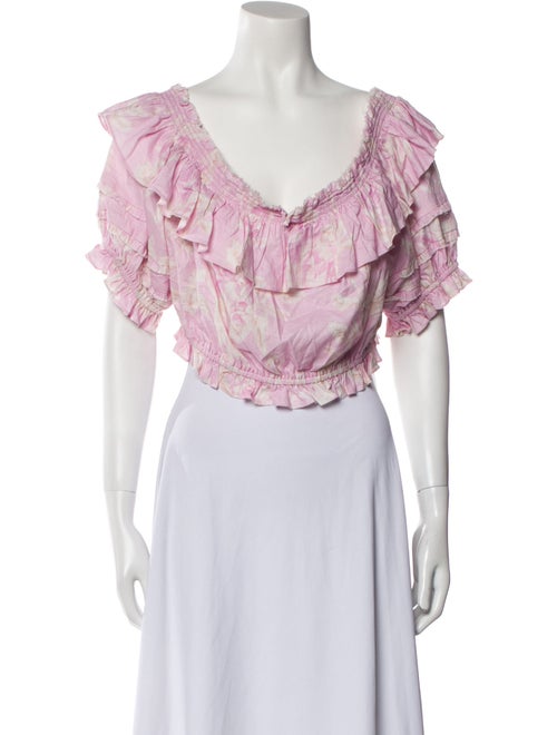 LoveShackFancy Printed V-Neck Crop Top