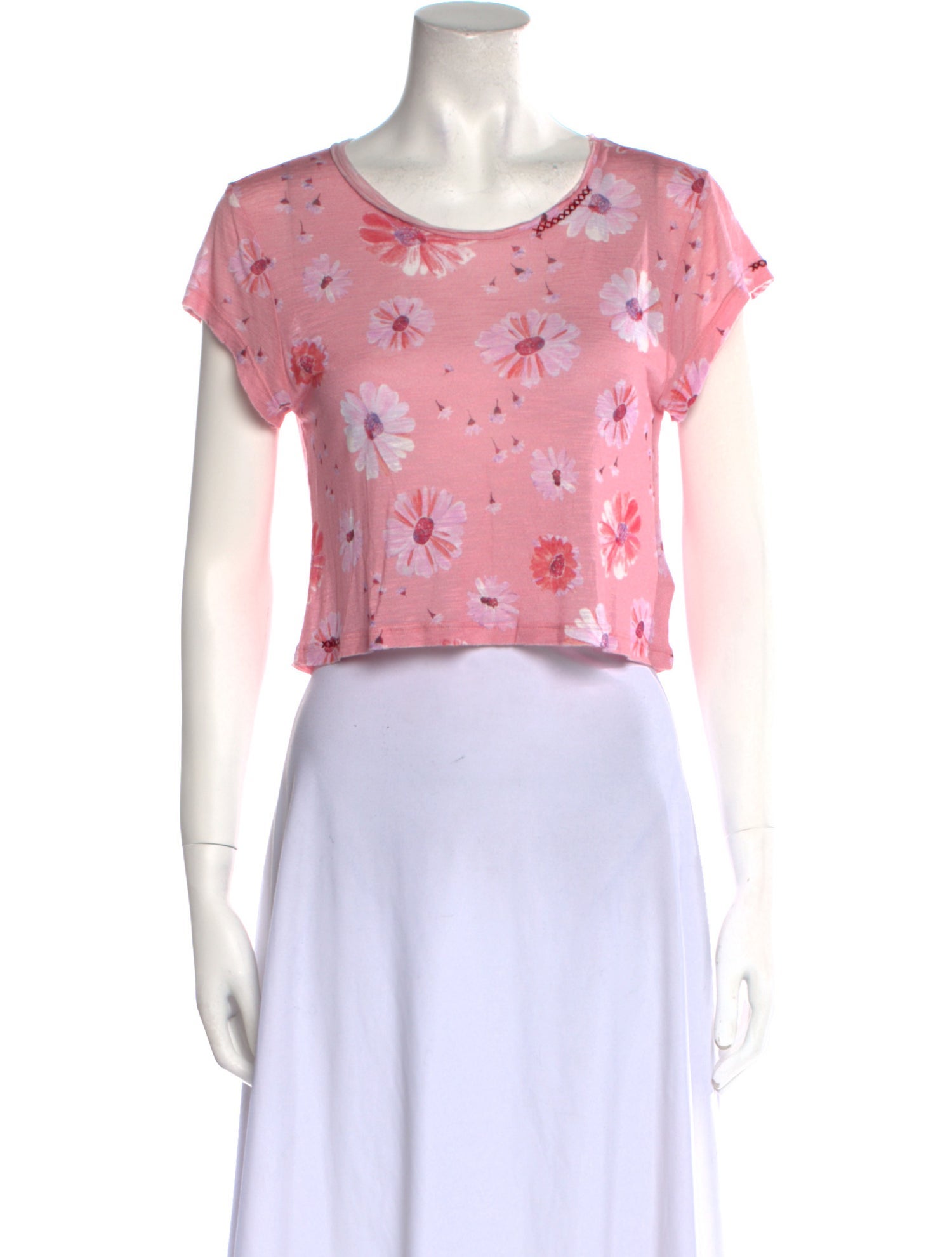 LoveShackFancy Floral Print Scoop Neck Crop Top