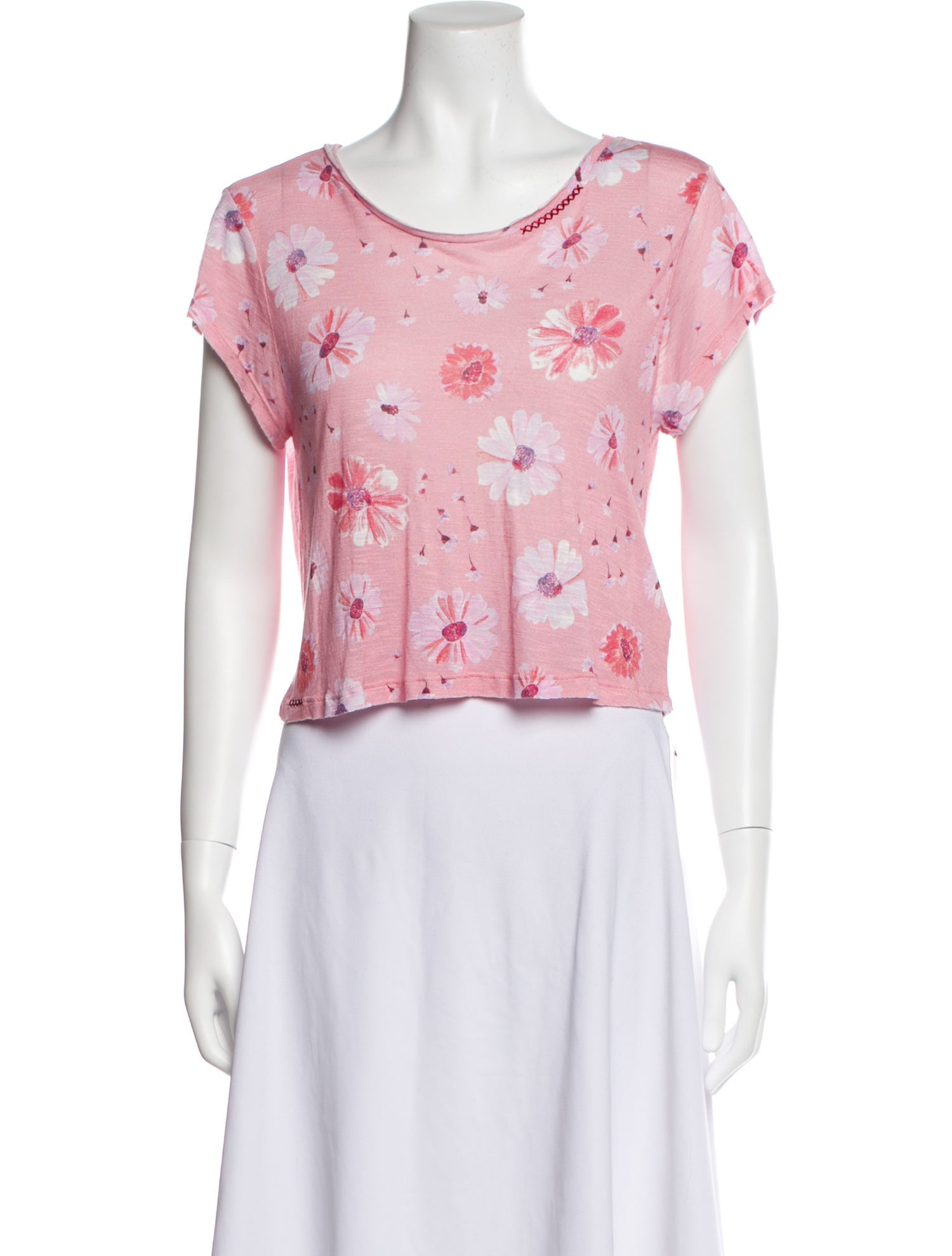 LoveShackFancy Floral Print Scoop Neck Crop Top