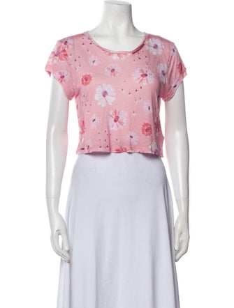 LoveShackFancy Floral Print Scoop Neck Crop Top