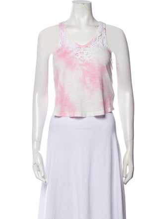 LoveShackFancy Floral Print Scoop Neck Crop Top