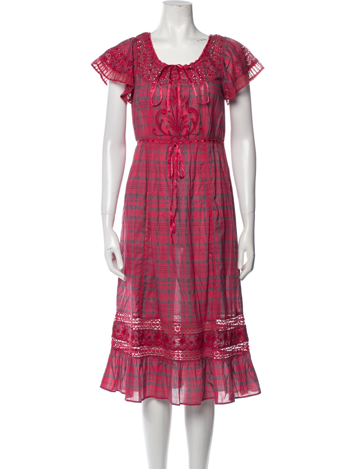 LoveShackFancy Plaid Print Midi Length Dress