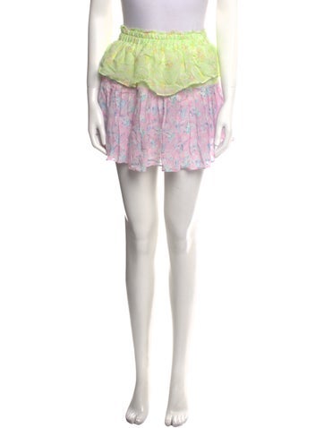 LoveShackFancy Skirts Floral Print Mini Skirt Petite