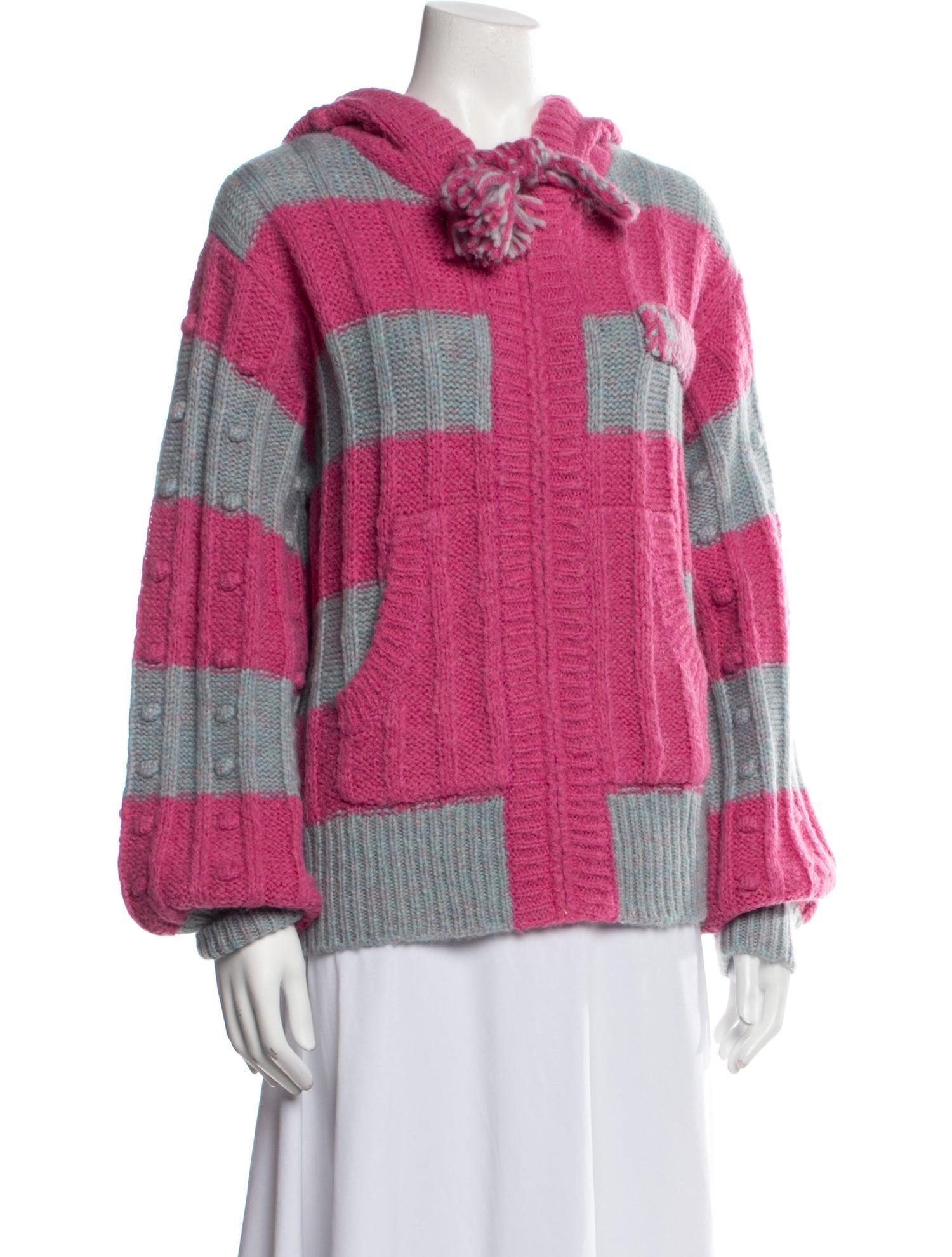 LoveShackFancy Colorblock Pattern Crew Neck Sweater
