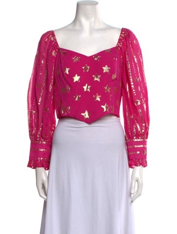 LoveShackFancy Tops Floral Print Square Neckline Crop Top M