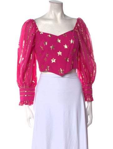 LoveShackFancy Tops Printed Square Neckline Crop Top M