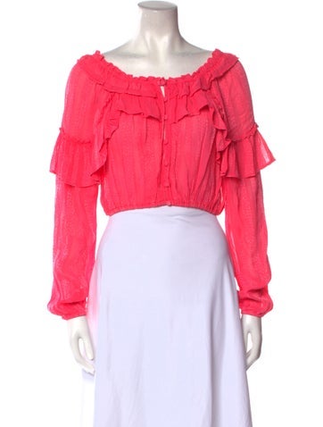 LoveShackFancy Tops Off-The-Shoulder Long Sleeve Crop Top XS